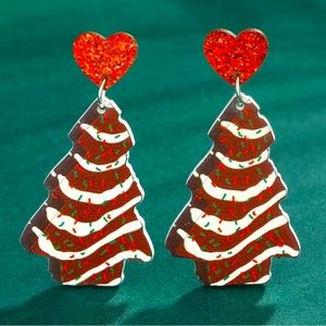 Christmas Tree Chocolate Cake Earrings Acrylic Icing Sprinkles Red Hearts